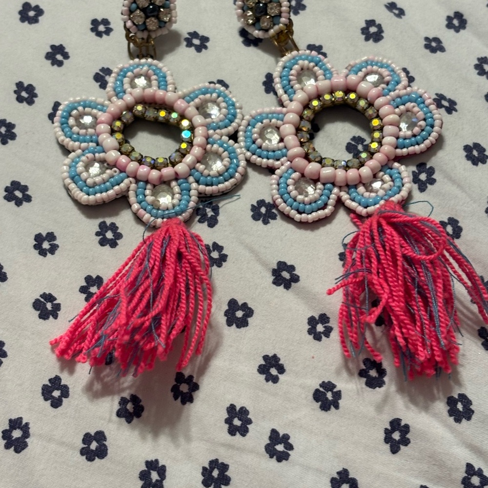 Floral Beaded Tassel Earrings